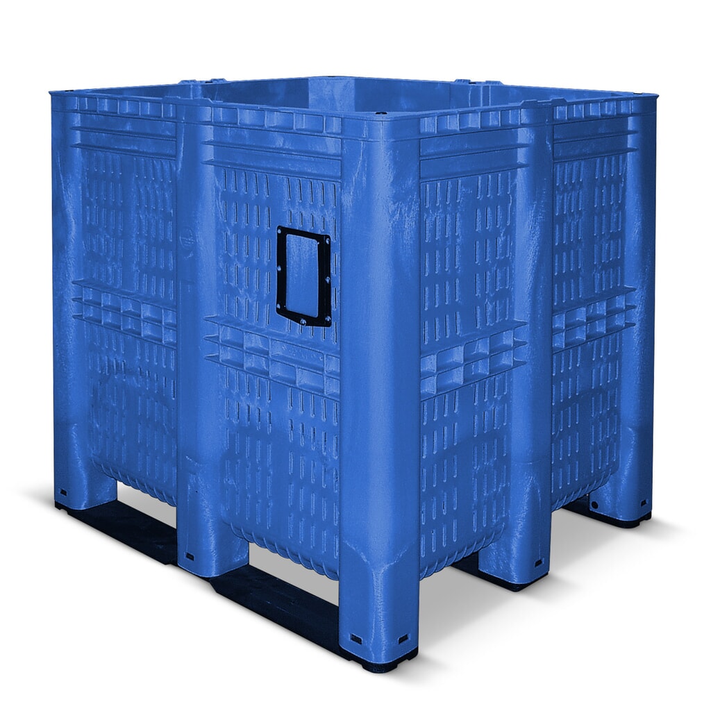 Contenitore grande in polietilene, 1.400 litri, con piedini, a giorno, blu Immagine del prodotto: Contenitore grande in polietilene, 1.400 litri, con piedini, a giorno, blu