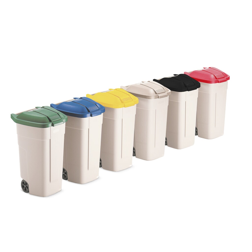 Immagine del prodotto: Contenitore grande per rifiuti Rubbermaid®, 100 litri, con ruote, coperchio nero