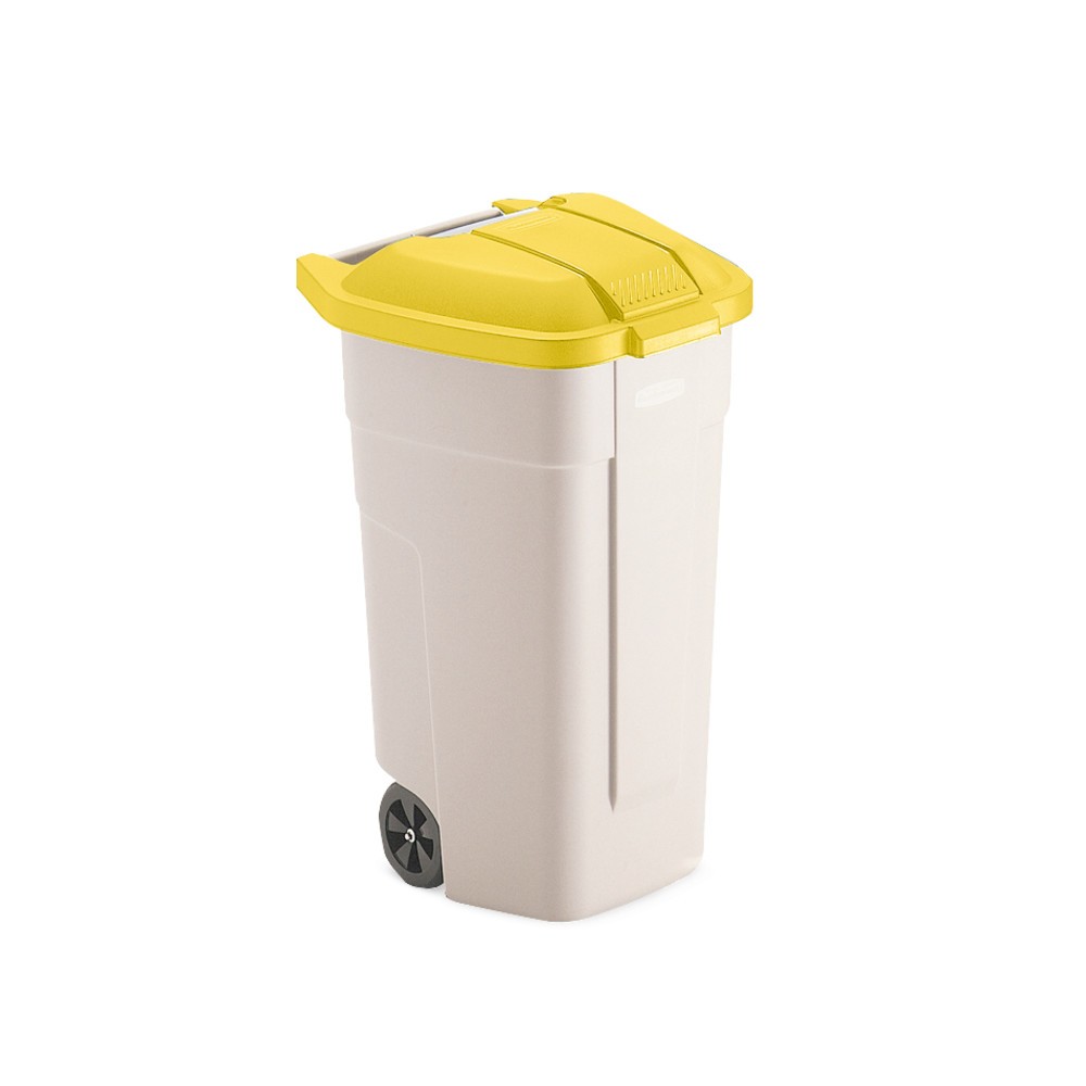 Immagine del prodotto n. 2: Contenitore grande per rifiuti Rubbermaid®, 100 litri, con ruote, coperchio giallo