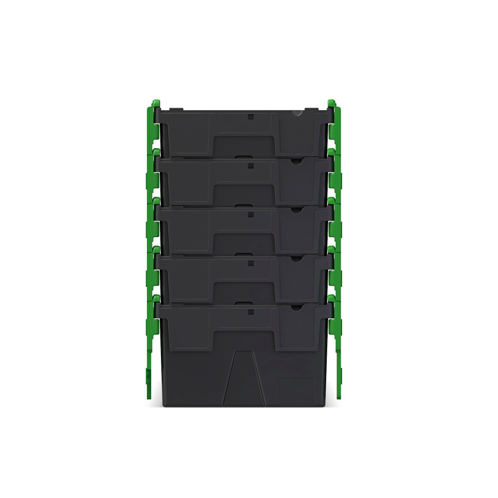 Immagine del prodotto n. 7: Contenitore impilabile multiplo in rigranulato di PP con coperchio ribaltabile, nero/verde, 40 litri, 1 pz/UV