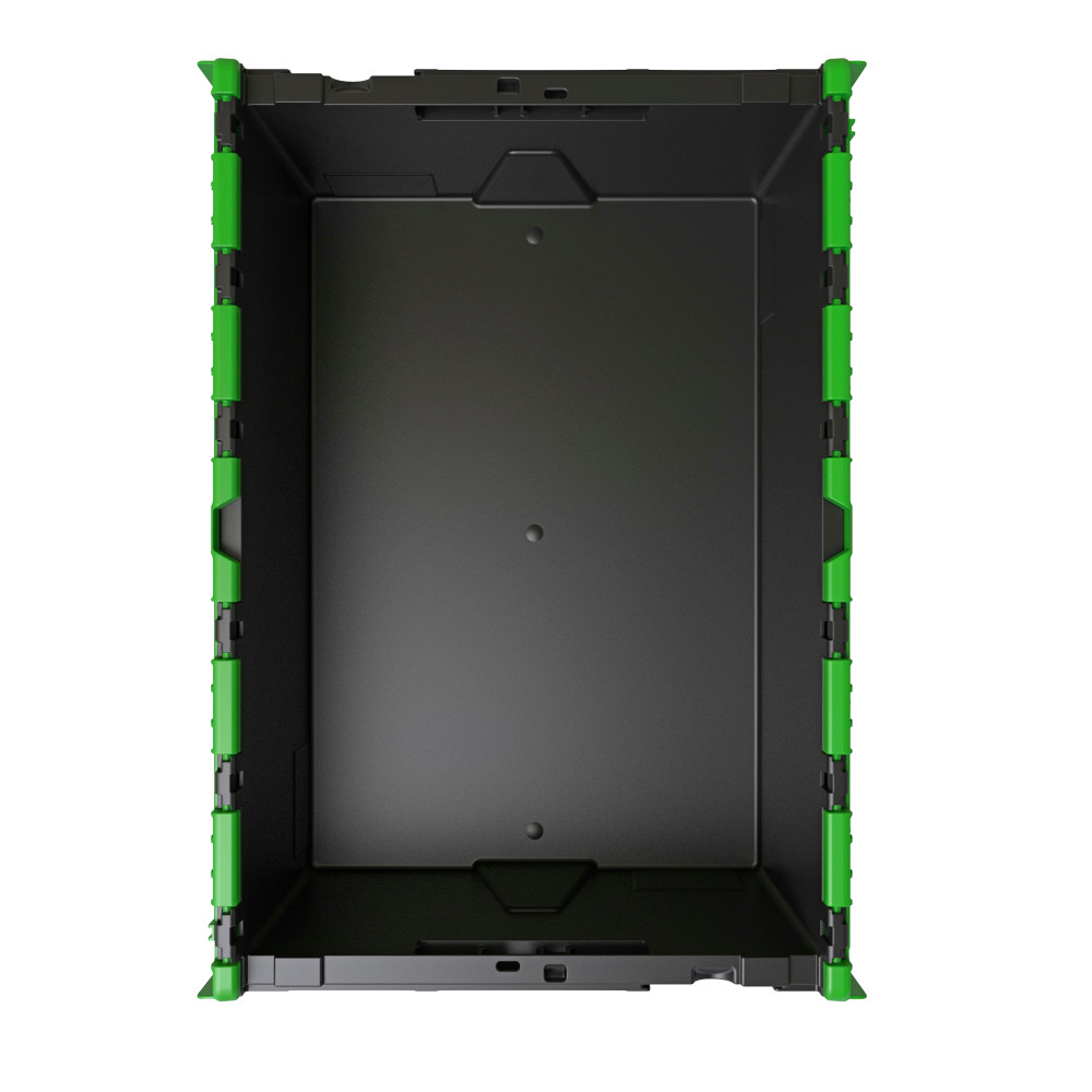 Immagine del prodotto n. 2: Contenitore impilabile multiplo in rigranulato di PP con coperchio ribaltabile, nero/verde, 56 litri, 1 pz/UV