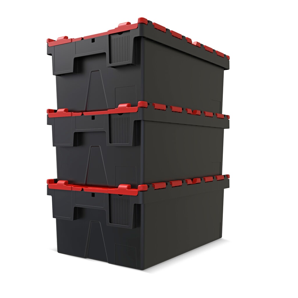 Immagine del prodotto n. 7: Alpha Eurobox in PP rigranulato con tappo incernierato, nero/rosso, 56 litri, HxBxT 310 x 600 x 400 mm