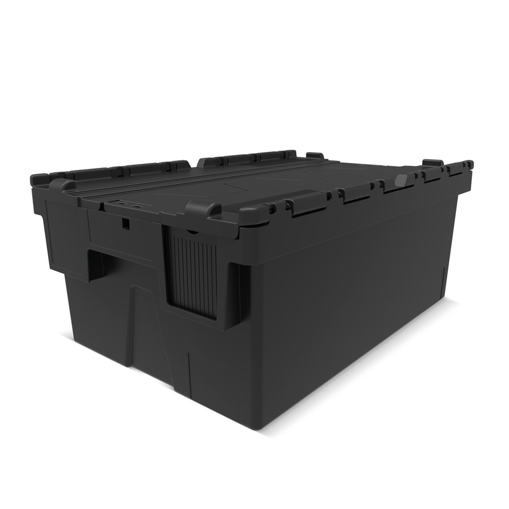 Immagine del prodotto: Contenitore impilabile multiplo in rigranulato di PP con coperchio ribaltabile, nero, 40 litri, 1 pz/UV