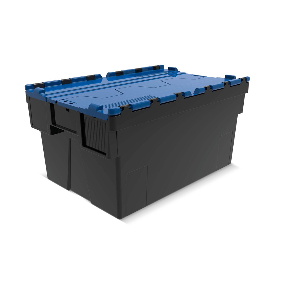 Immagine del prodotto: Contenitore impilabile multiplo in rigranulato di PP con coperchio ribaltabile, nero/blu, 56 litri, 1 pz/UV