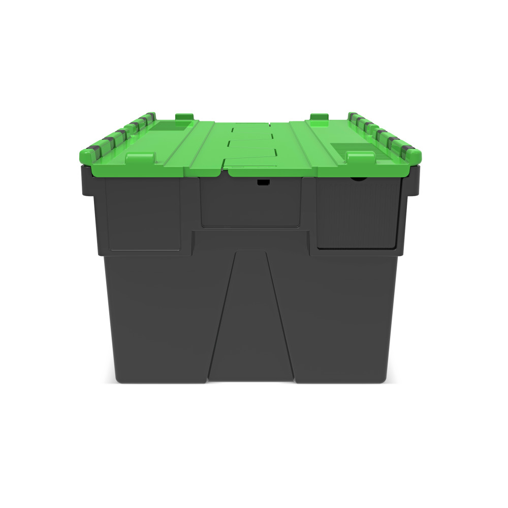 Immagine del prodotto n. 5: Contenitore impilabile multiplo in rigranulato di PP con coperchio ribaltabile, nero/verde, 56 litri, 1 pz/UV
