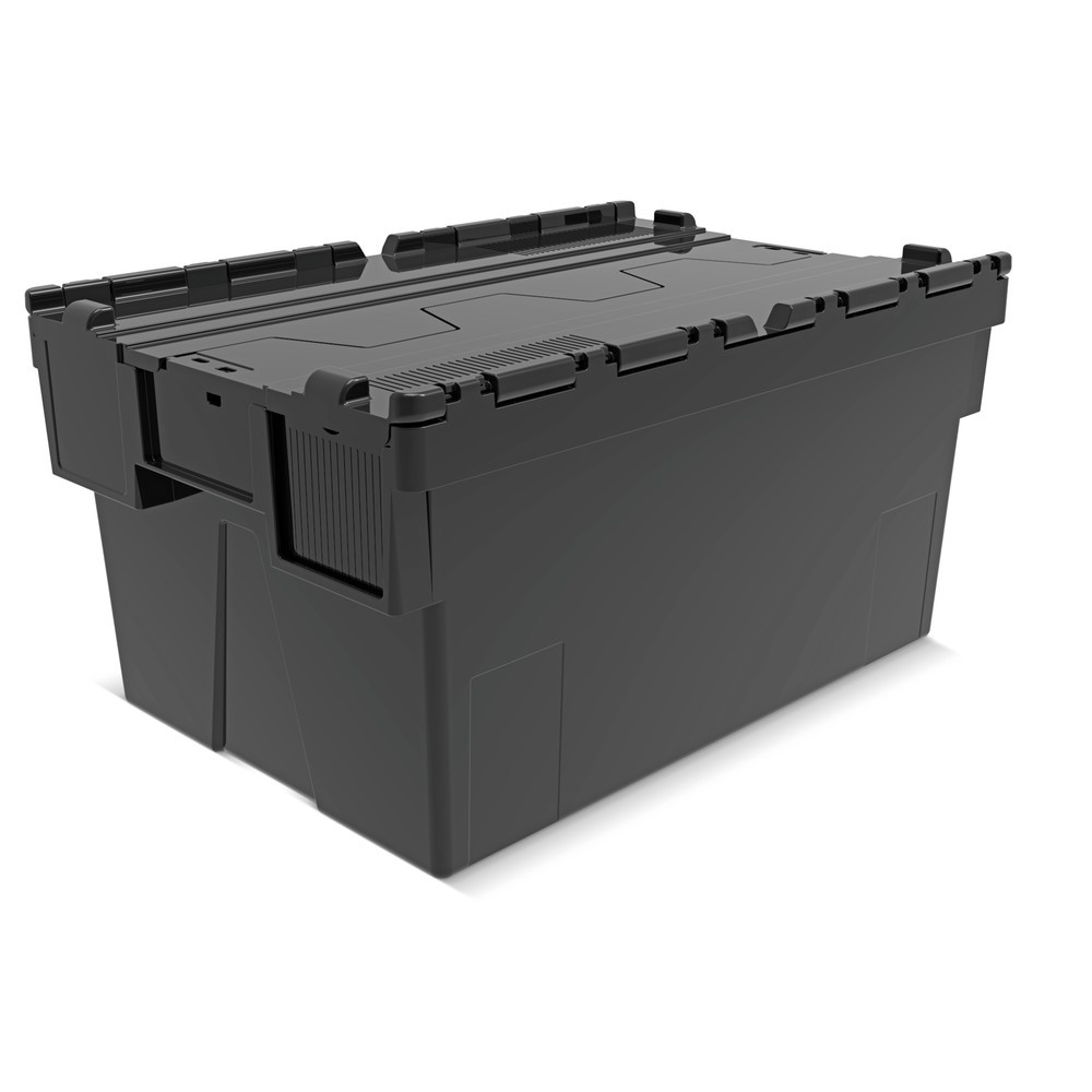 Immagine del prodotto: Contenitore impilabile multiplo in rigranulato di PP con coperchio ribaltabile, nero, 56 litri, 1 pz/UV