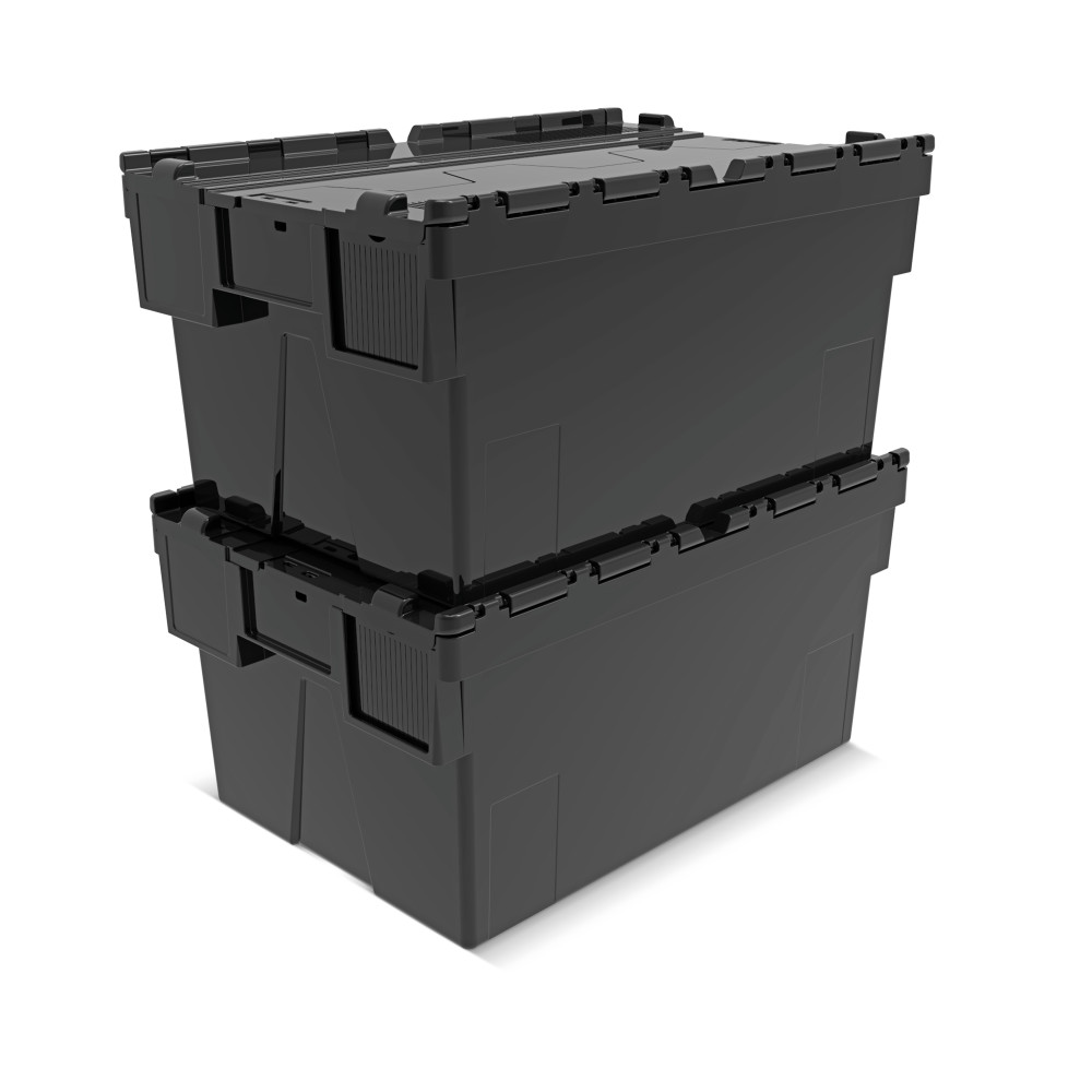 Immagine del prodotto n. 7: Contenitore impilabile multiplo in rigranulato di PP con coperchio ribaltabile, nero, 56 litri, 1 pz/UV