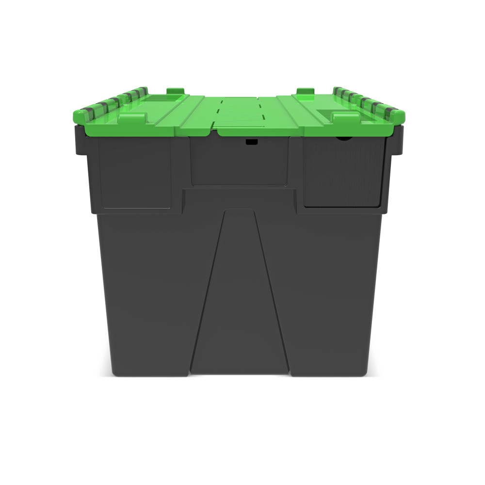 Immagine del prodotto n. 5: Contenitore impilabile multiplo in rigranulato di PP con coperchio ribaltabile, nero/verde, 65 litri, 1 pz/UV