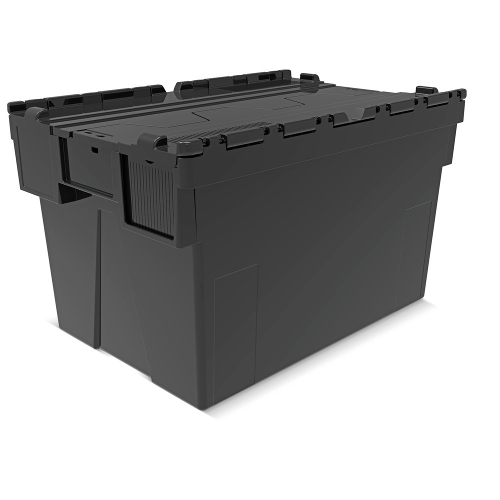 Immagine del prodotto: Contenitore impilabile multiplo in rigranulato di PP con coperchio ribaltabile, nero, 65 litri, 1 pz/UV