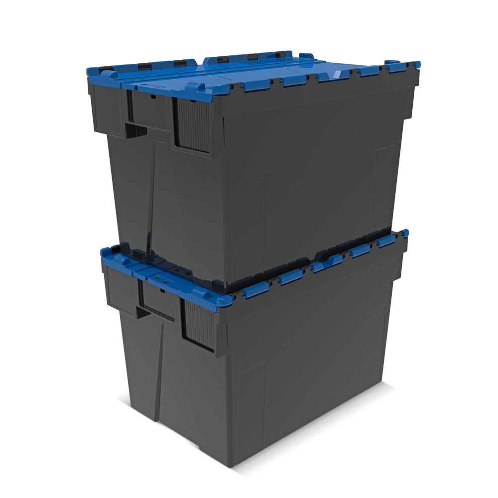 Immagine del prodotto n. 7: Contenitore impilabile multiplo in rigranulato di PP con coperchio ribaltabile, nero/blu, 77 litri, 1 pz/UV