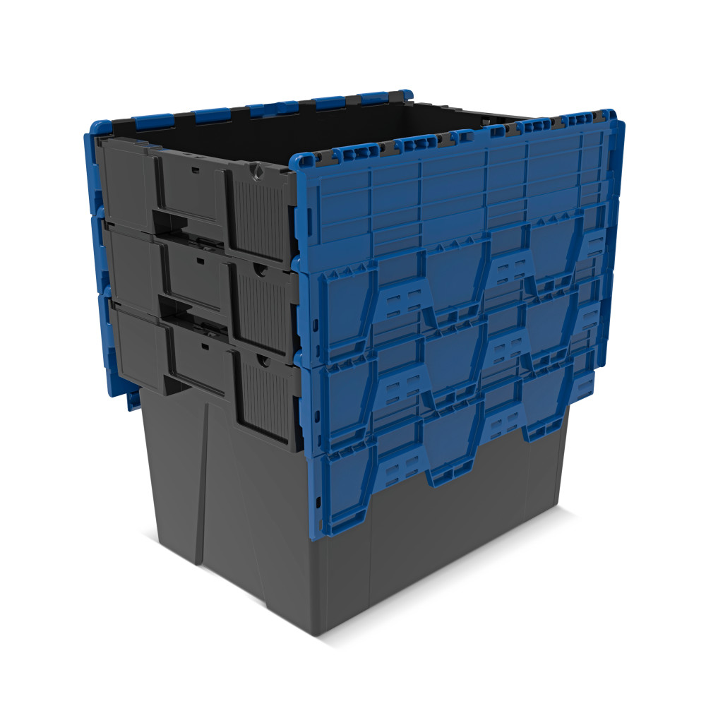 Immagine del prodotto n. 8: Contenitore impilabile multiplo in rigranulato di PP con coperchio ribaltabile, nero/blu, 77 litri, 1 pz/UV