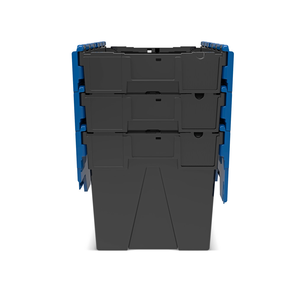 Immagine del prodotto n. 9: Contenitore impilabile multiplo in rigranulato di PP con coperchio ribaltabile, nero/blu, 77 litri, 1 pz/UV