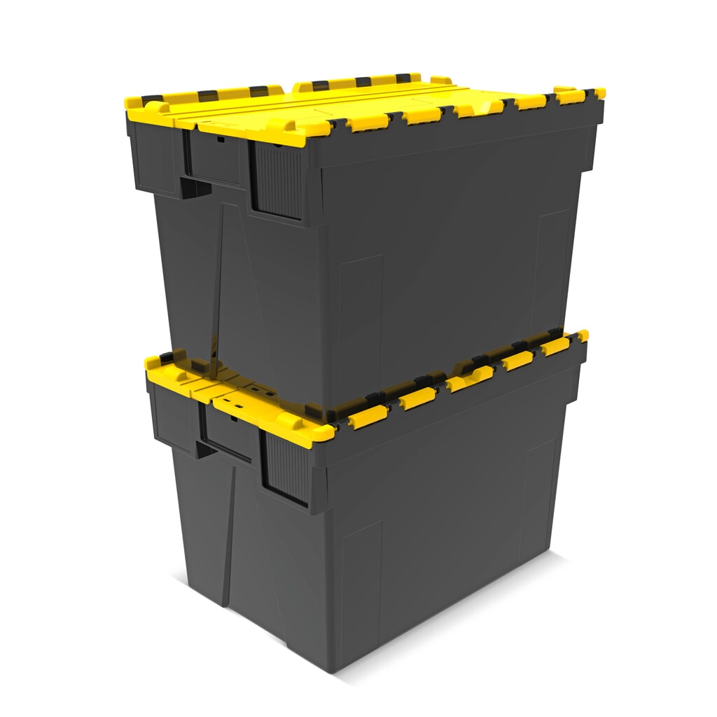 Immagine del prodotto n. 7: Alpha Eurobox in PP rigranulato con tappo incernierato, nero/giallo, 77 litri, HxBxT 400 x 600 x 400 mm