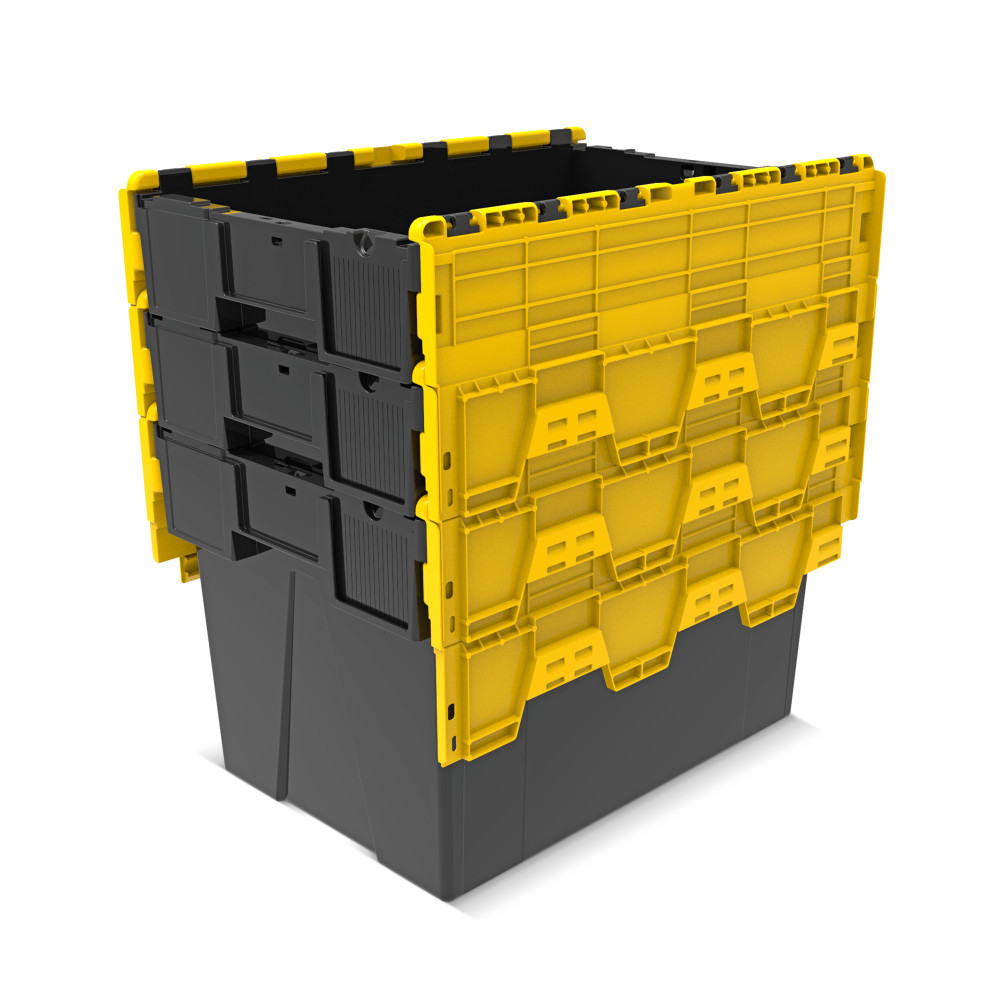 Immagine del prodotto n. 8: Contenitore impilabile multiplo in rigranulato di PP con coperchio ribaltabile, nero/giallo, 77 litri, 1 pz/UV