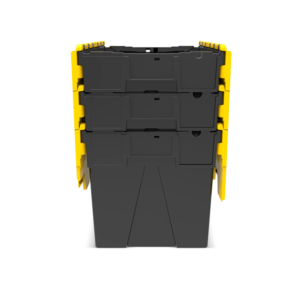 Immagine del prodotto n. 9: Contenitore impilabile multiplo in rigranulato di PP con coperchio ribaltabile, nero/giallo, 77 litri, 1 pz/UV