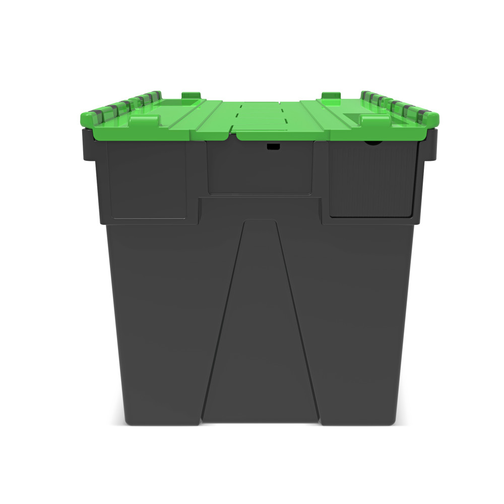 Immagine del prodotto n. 5: Contenitore impilabile multiplo in rigranulato di PP con coperchio ribaltabile, nero/verde, 77 litri, 1 pz/UV