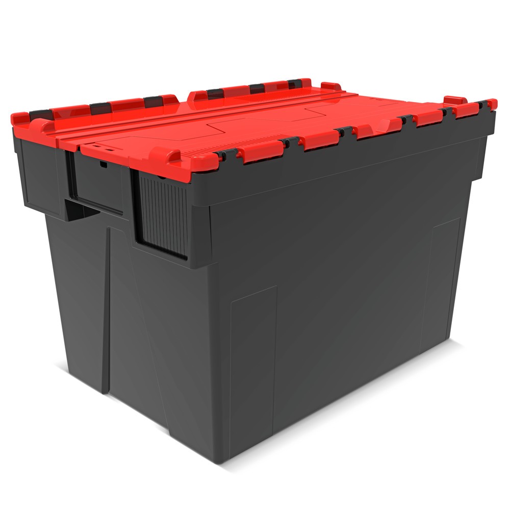 Immagine del prodotto: Contenitore impilabile multiplo in rigranulato di PP con coperchio ribaltabile, nero/rosso, 77 litri, 1 pz/UV