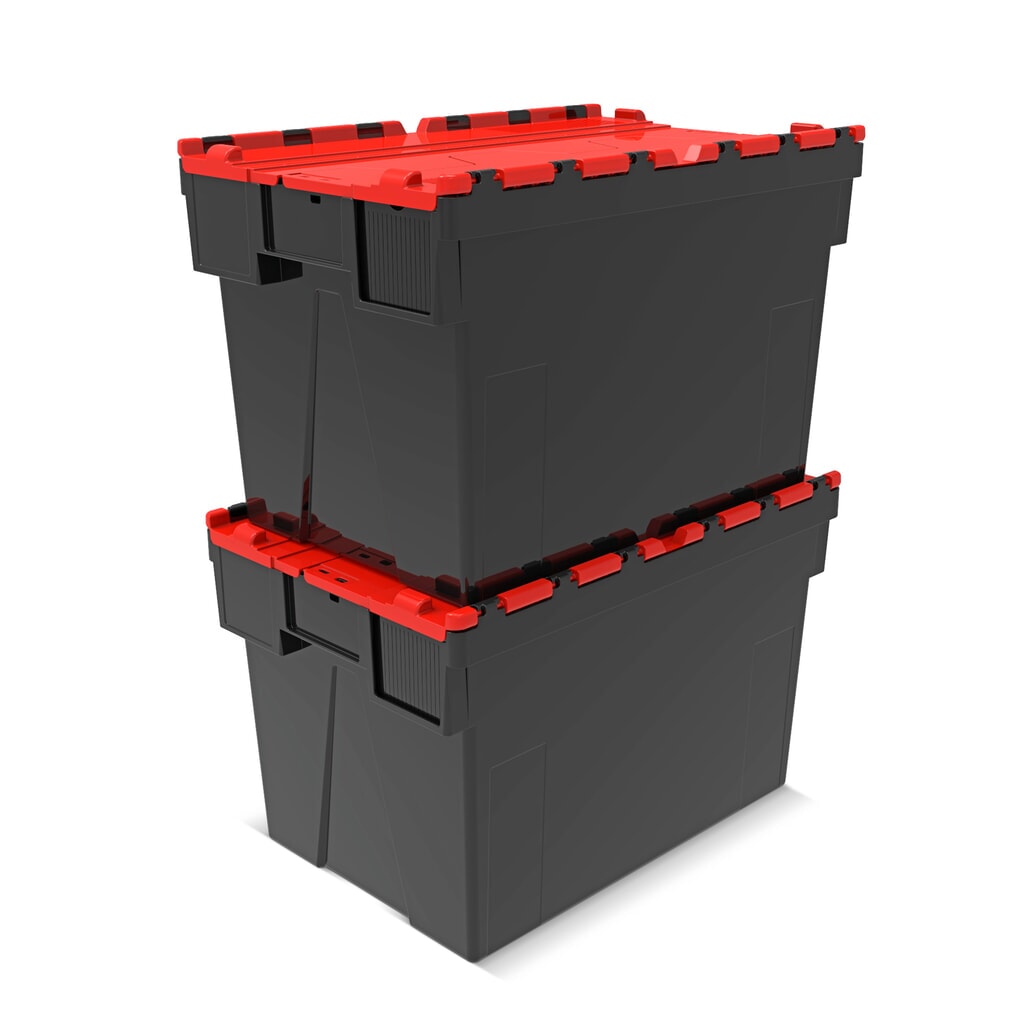 Alpha Eurobox in PP rigranulato con tappo incernierato, nero/rosso, 77 litri, HxBxT 400 x 600 x 400 mm Immagine del prodotto n. 7: Alpha Eurobox in PP rigranulato con tappo incernierato, nero/rosso, 77 litri, HxBxT 400 x 600 x 400 mm