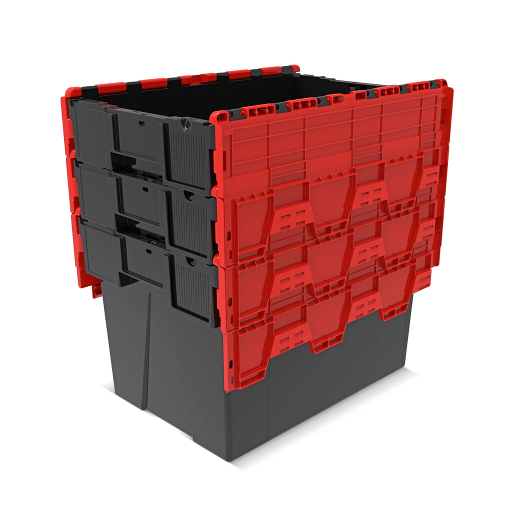 Immagine del prodotto n. 8: Alpha Eurobox in PP rigranulato con tappo incernierato, nero/rosso, 77 litri, HxBxT 400 x 600 x 400 mm