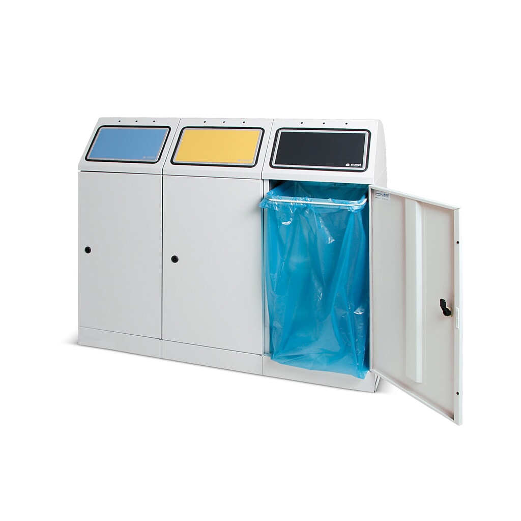 Contenitore per materiali riciclabili stumpf®, 3x 70 litri, con sportello basculante e supporto per sacchetto Immagine del prodotto: Contenitore per materiali riciclabili stumpf®, 3x 70 litri, con sportello basculante e supporto per sacchetto