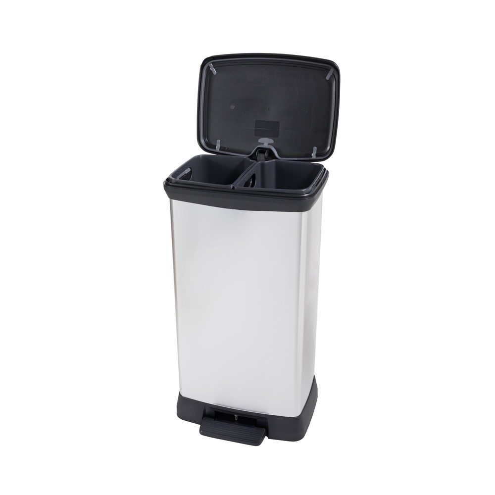 Immagine del prodotto n. 2: Contenitore per rifiuti a pedale DECOBIN Duo, rettangolare, 2x23 litri, argento/nero