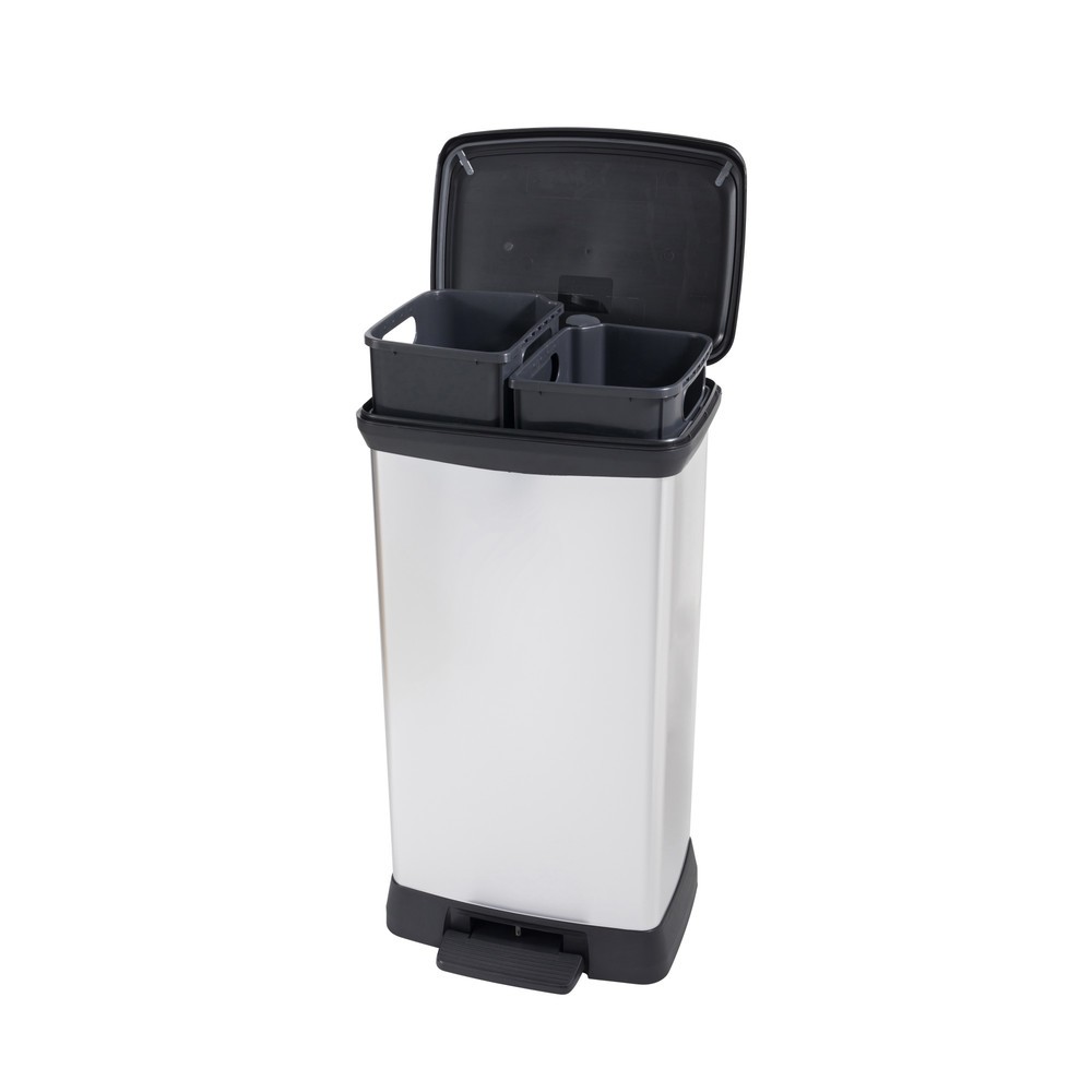 Immagine del prodotto n. 3: Contenitore per rifiuti a pedale DECOBIN Duo, rettangolare, 2x23 litri, argento/nero