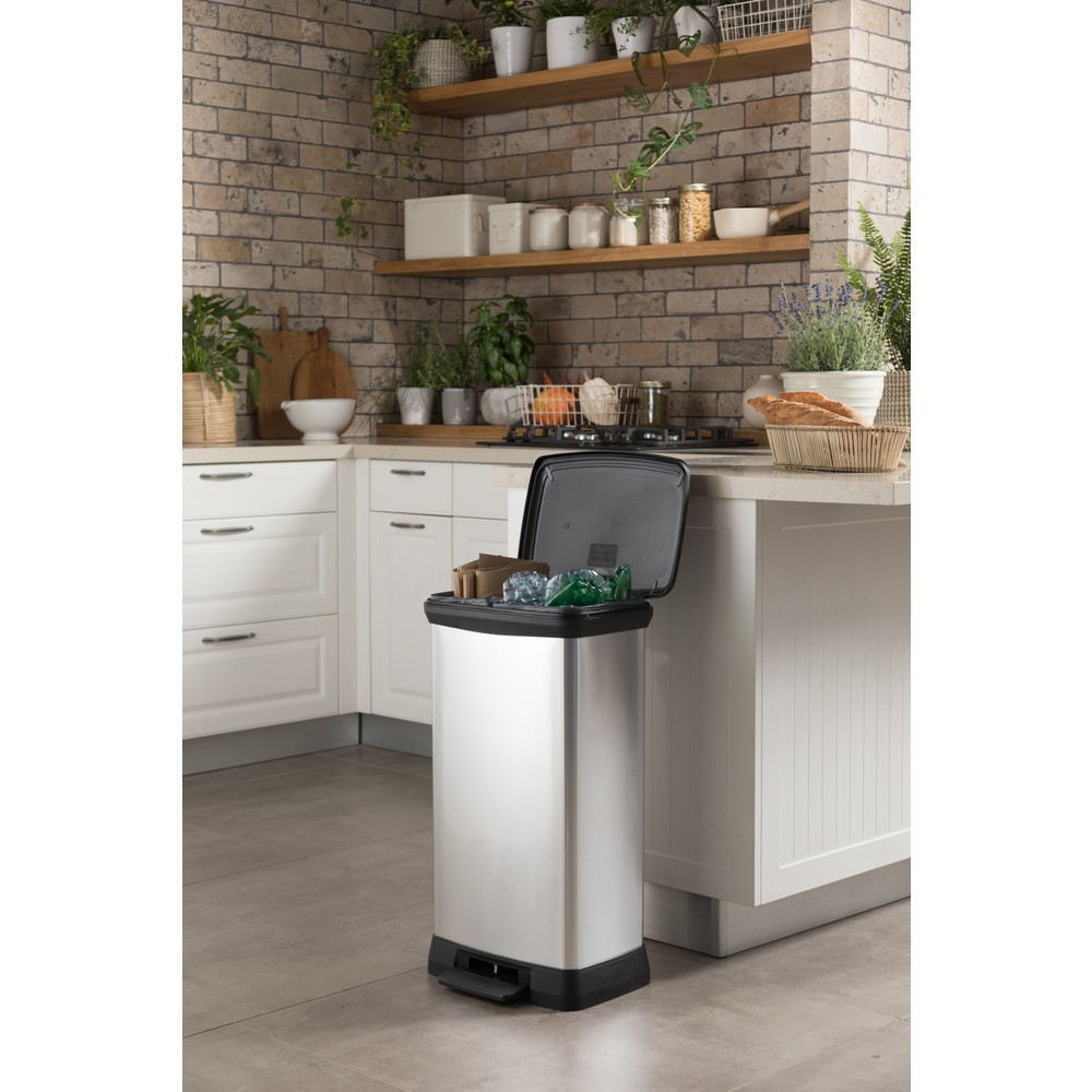 Immagine del prodotto n. 10: Contenitore per rifiuti a pedale DECOBIN Duo, rettangolare, 2x23 litri, argento/nero