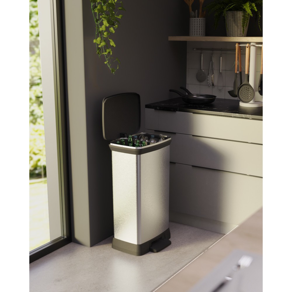 Immagine del prodotto n. 11: Contenitore per rifiuti a pedale DECOBIN Duo, rettangolare, 2x23 litri, argento/nero