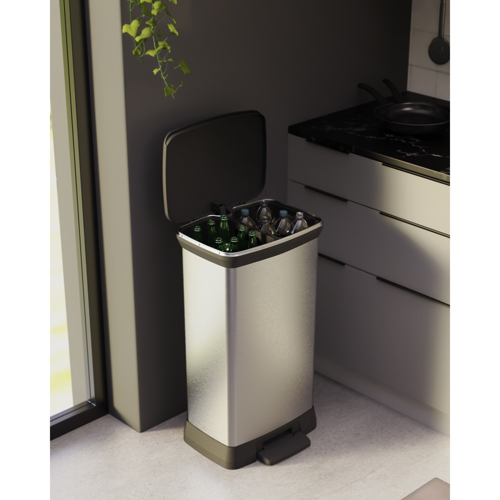Immagine del prodotto n. 12: Contenitore per rifiuti a pedale DECOBIN Duo, rettangolare, 2x23 litri, argento/nero