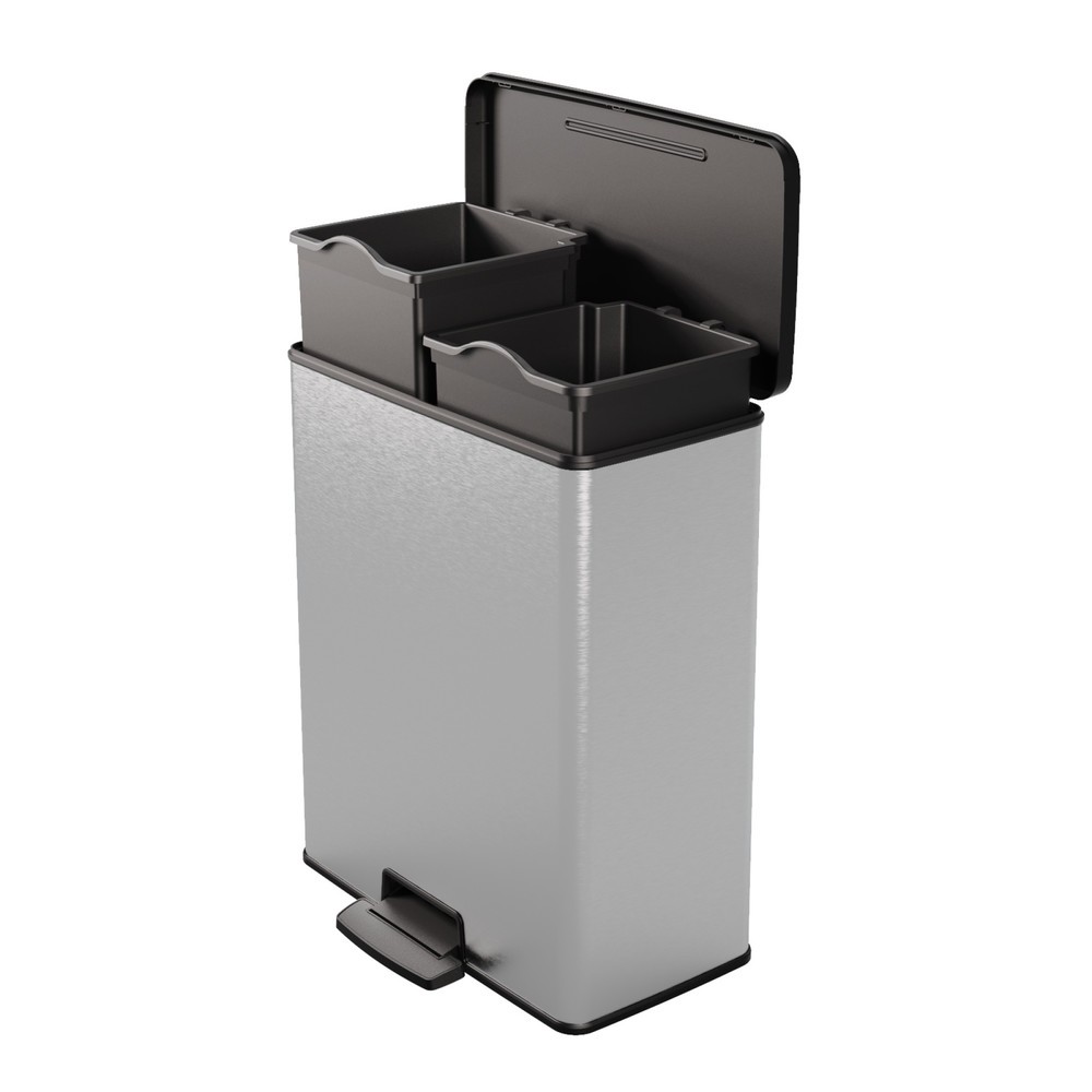 Immagine del prodotto n. 2: Contenitore per rifiuti a pedale DECOBIN Duo, rettangolare, 2x26 litri, argento/nero