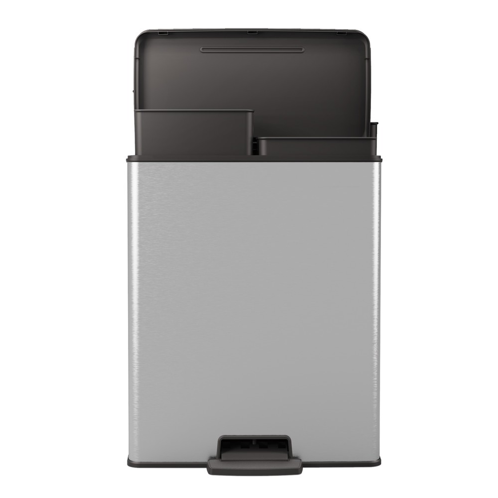 Immagine del prodotto n. 3: Contenitore per rifiuti a pedale DECOBIN Duo, rettangolare, 2x26 litri, argento/nero