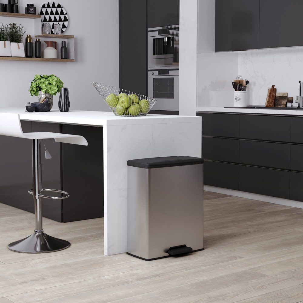 Immagine del prodotto n. 7: Contenitore per rifiuti a pedale DECOBIN Duo, rettangolare, 2x26 litri, argento/nero