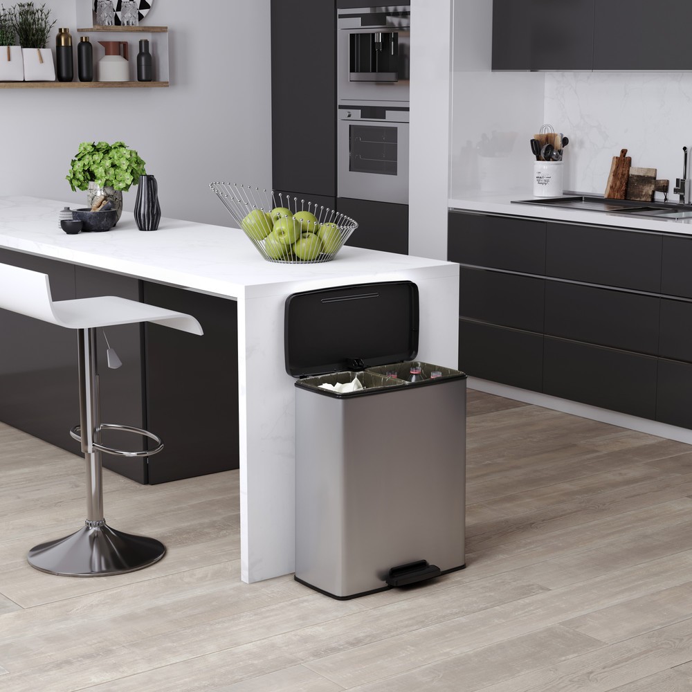 Immagine del prodotto n. 8: Contenitore per rifiuti a pedale DECOBIN Duo, rettangolare, 2x26 litri, argento/nero