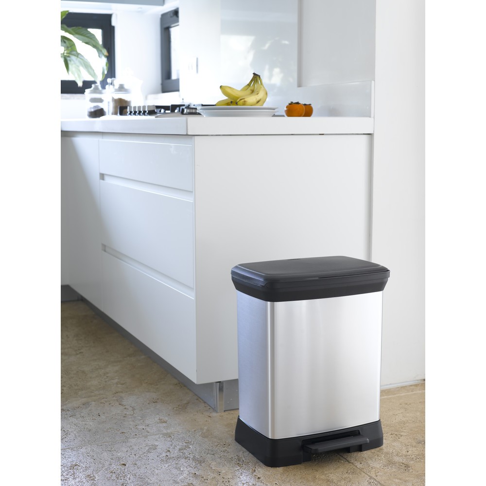 Immagine del prodotto n. 2: Contenitore per rifiuti a pedale DECOBIN, rettangolare, 30 litri, argento/nero