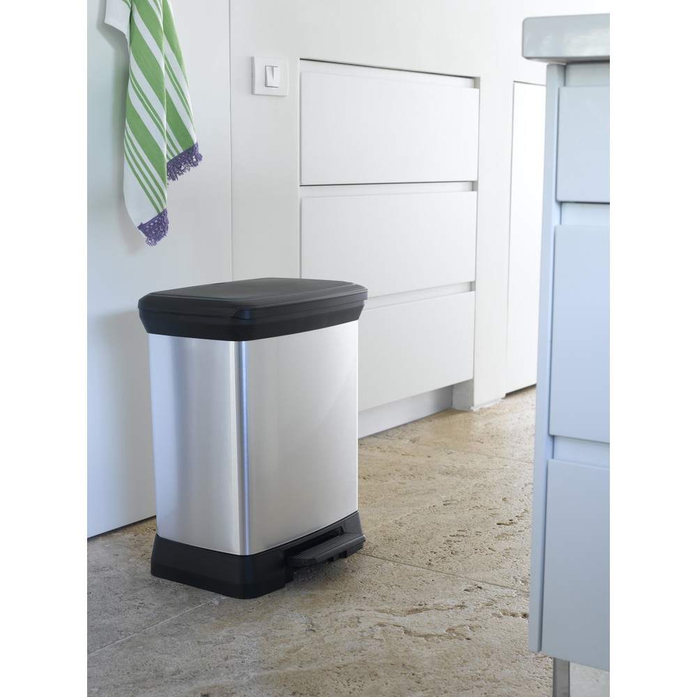 Immagine del prodotto n. 3: Contenitore per rifiuti a pedale DECOBIN, rettangolare, 30 litri, argento/nero