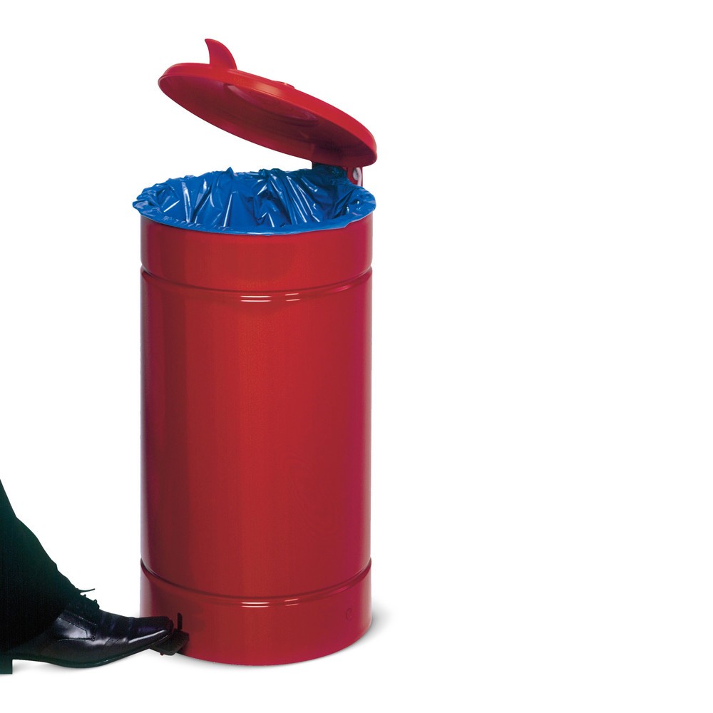 Immagine del prodotto: Contenitore per rifiuti a pedale Euro, 60 litri, corpo rosso, coperchio rosso