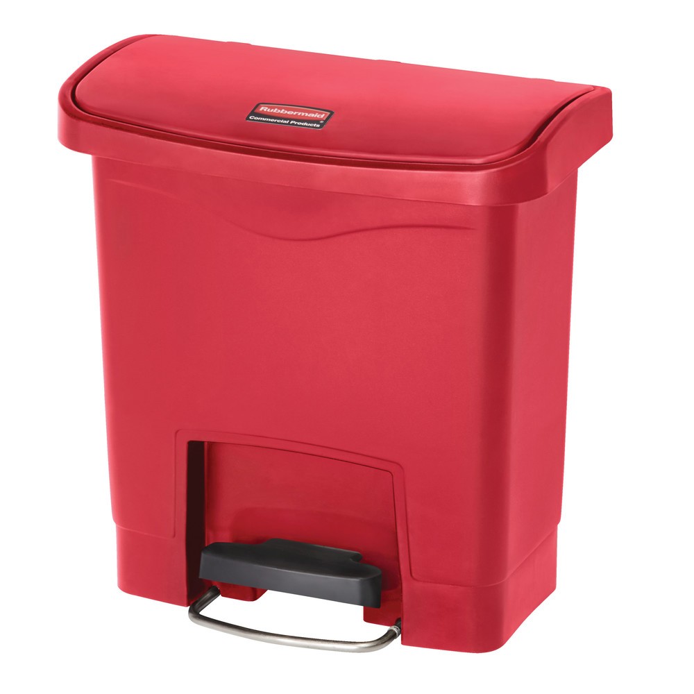 Immagine del prodotto n. 1: Contenitore per rifiuti a pedale Rubbermaid Slim Jim® con pedale sul lato lungo, materiale plastico, 15 l, rosso
