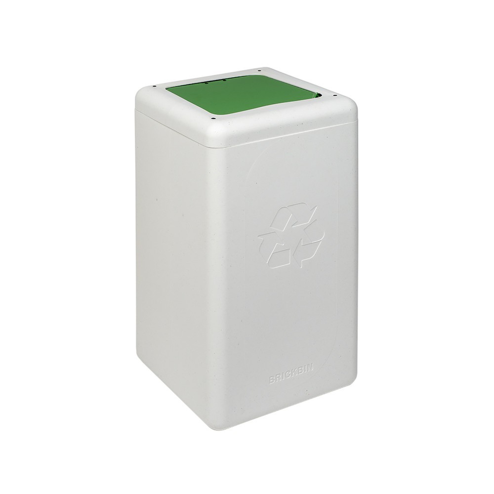 Immagine del prodotto: Contenitore per rifiuti BRICKBIN con coperchio incernierato, in plastica riciclata, 65 litri, quadrato, bianco/verde