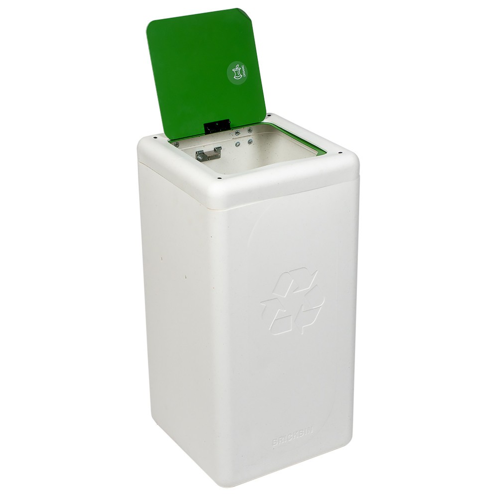 Immagine del prodotto n. 3: Contenitore per rifiuti BRICKBIN con coperchio incernierato, in plastica riciclata, 65 litri, quadrato, bianco/verde