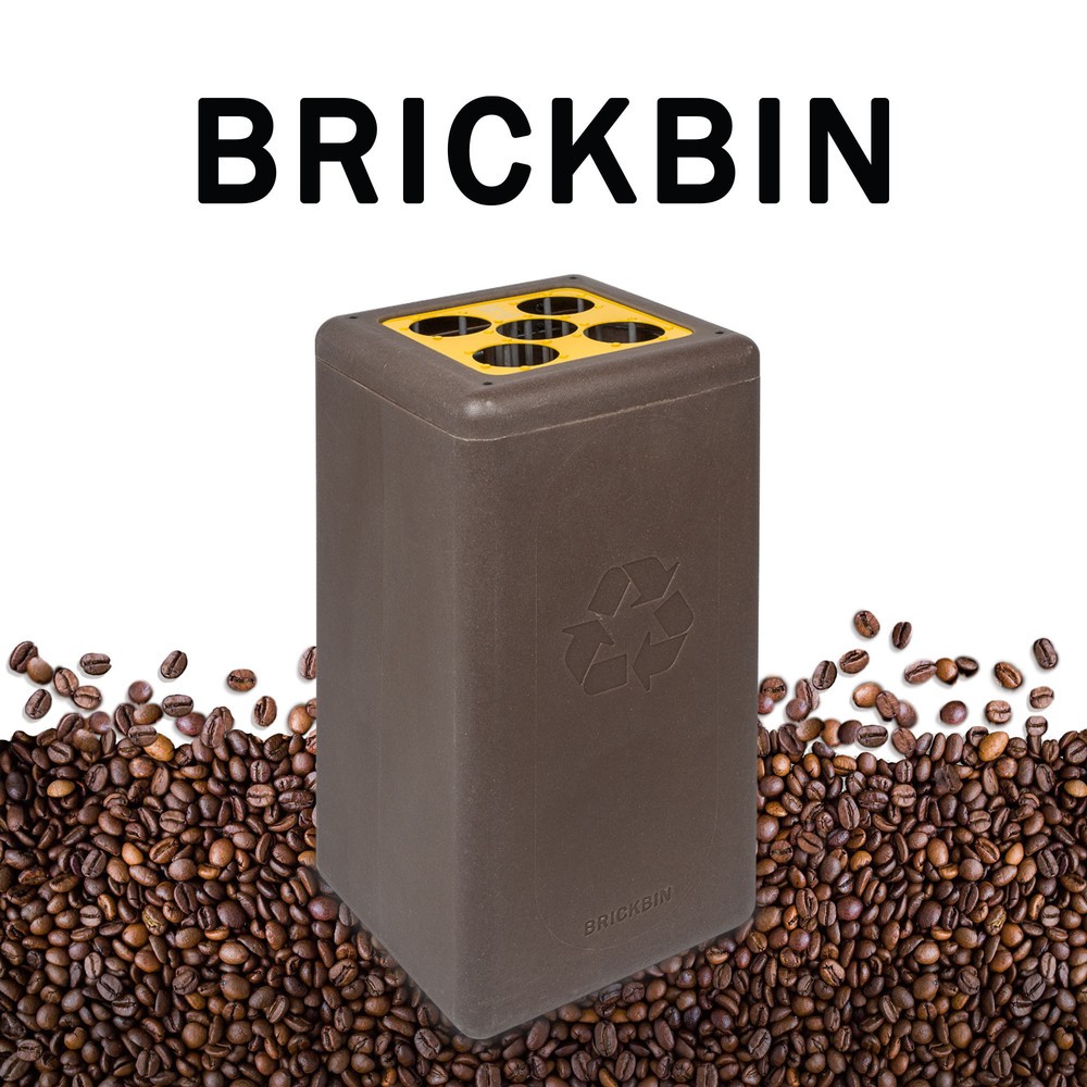 Immagine del prodotto n. 3: Contenitore per rifiuti BRICKBIN per bicchieri, in plastica riciclata e fondi di caffè, 65 litri, marrone/giallo