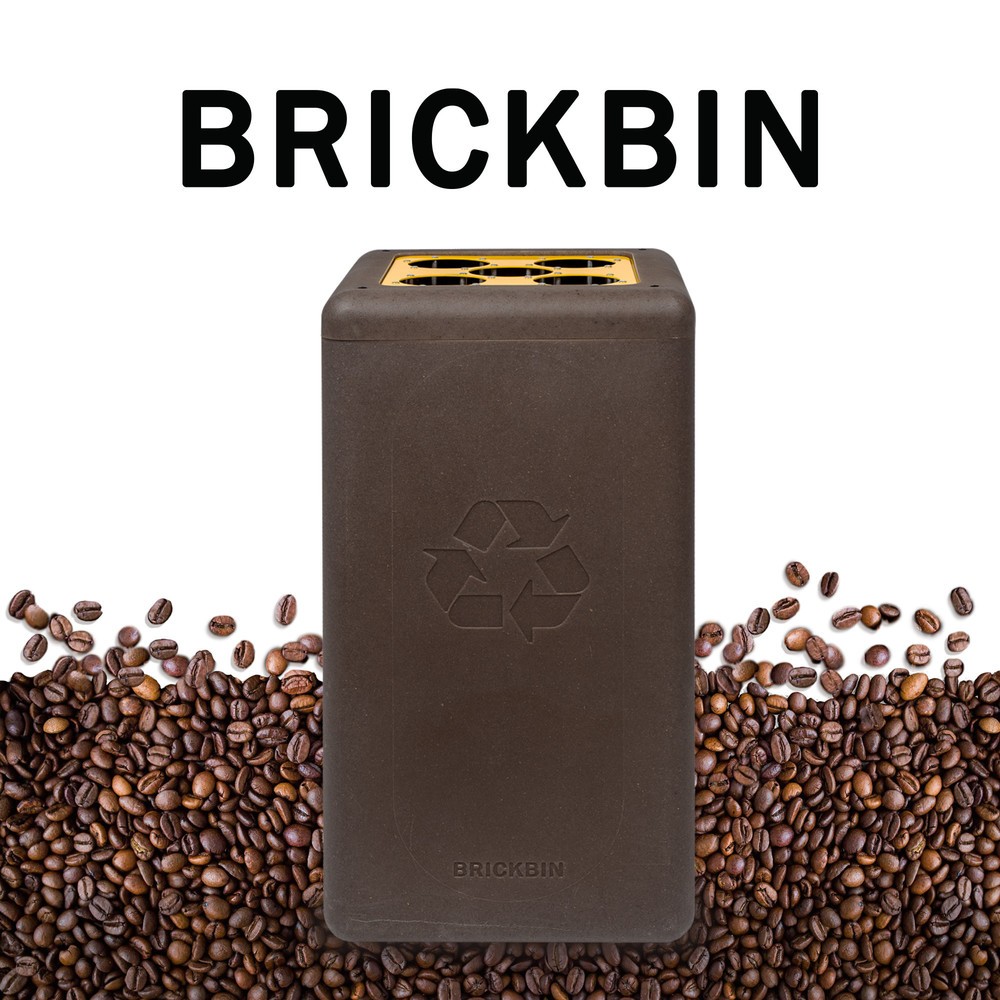 Immagine del prodotto n. 4: Contenitore per rifiuti BRICKBIN per bicchieri, in plastica riciclata e fondi di caffè, 65 litri, marrone/giallo