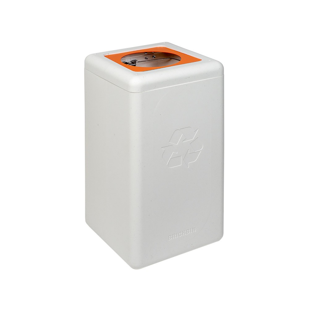 Immagine del prodotto: Contenitore per rifiuti BRICKBIN per plastica, in plastica riciclata, 65 litri, quadrato, bianco/arancione