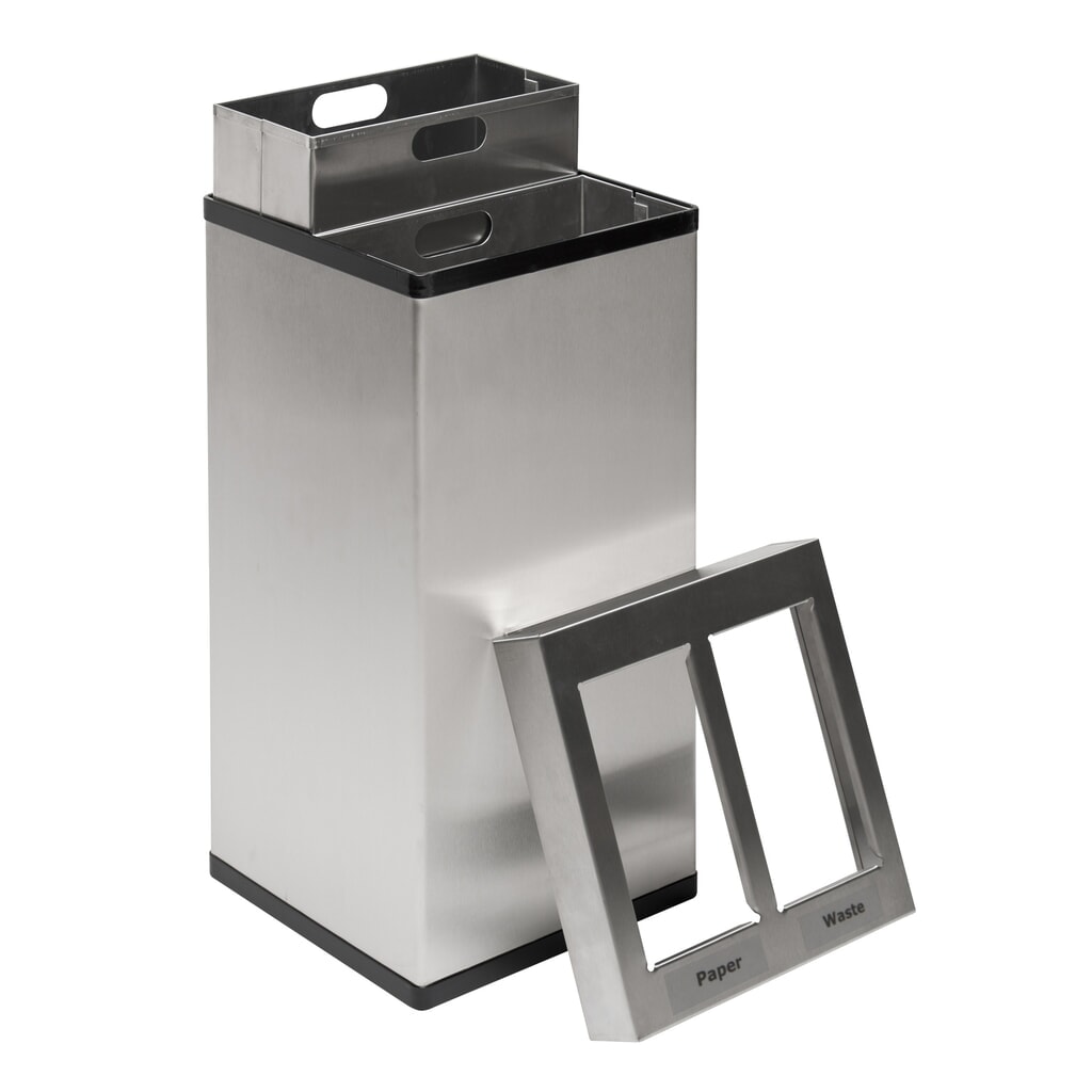 Contenitore per rifiuti CARRO Mix, in acciaio inox, 2x52,5 litri Immagine del prodotto n. 2: Contenitore per rifiuti CARRO Mix, in acciaio inox, 2x52,5 litri