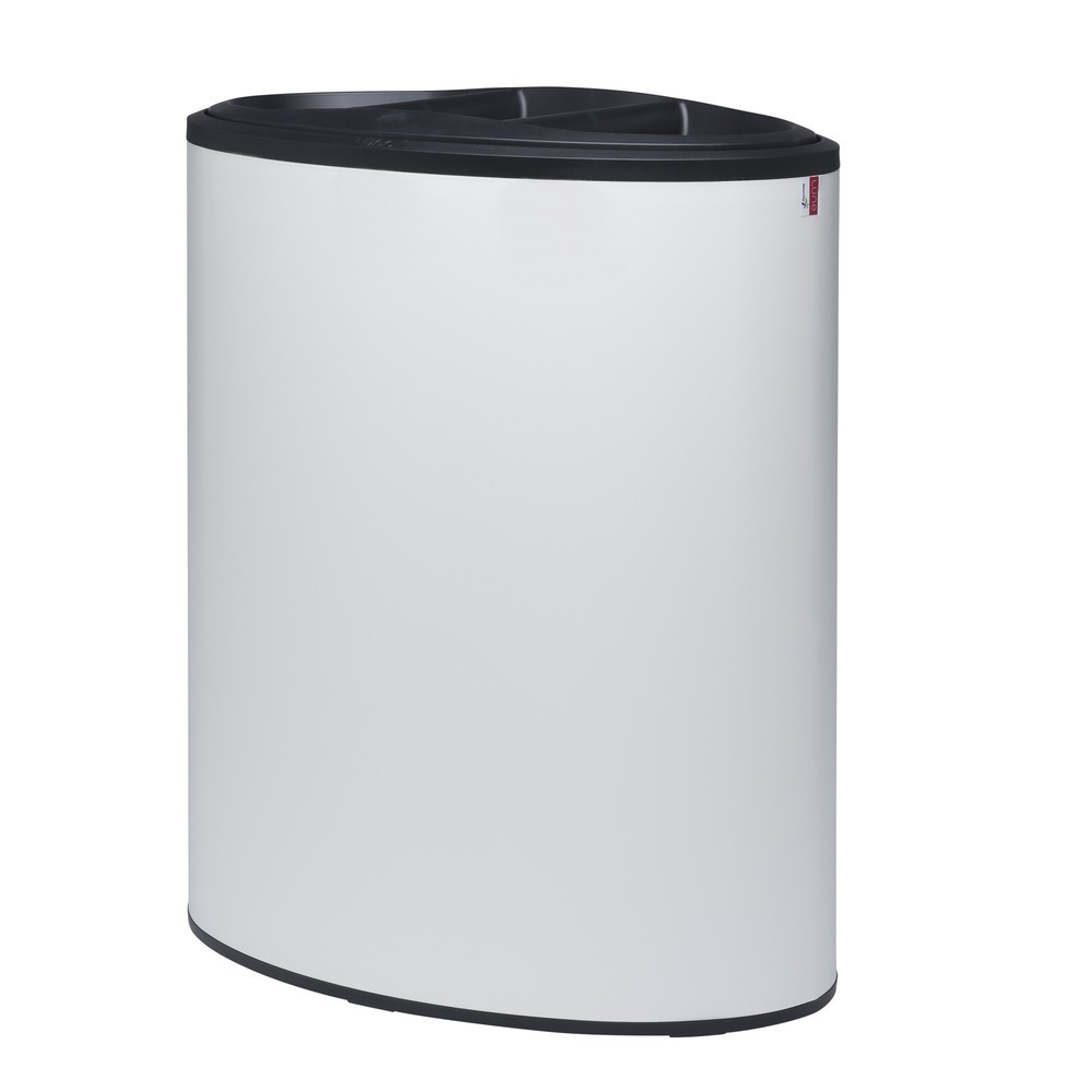 Immagine del prodotto: Contenitore per rifiuti di design LUNE Binc, bianco, nero, con coperchio aperto
