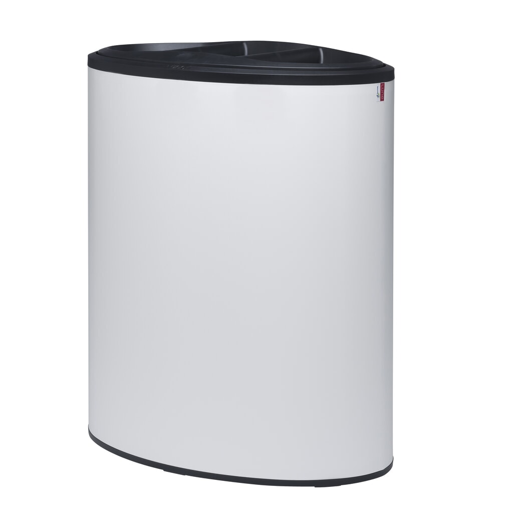 Contenitore per rifiuti di design LUNE Binc, bianco, nero, con coperchio aperto Immagine del prodotto n. 1: Contenitore per rifiuti di design LUNE Binc, bianco, nero, con coperchio aperto