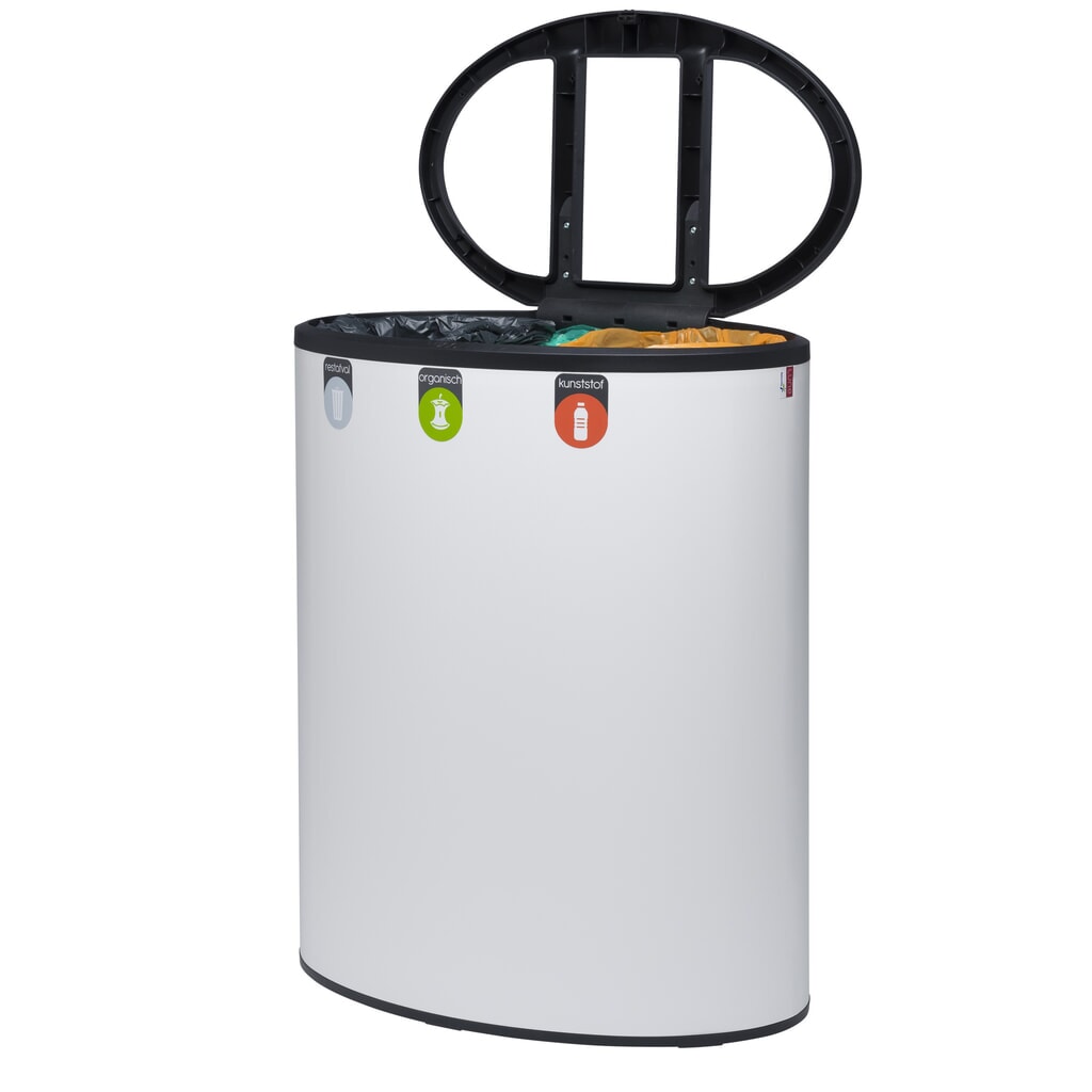 Contenitore per rifiuti di design LUNE Binc, bianco, nero, con coperchio aperto Immagine del prodotto n. 3: Contenitore per rifiuti di design LUNE Binc, bianco, nero, con coperchio aperto