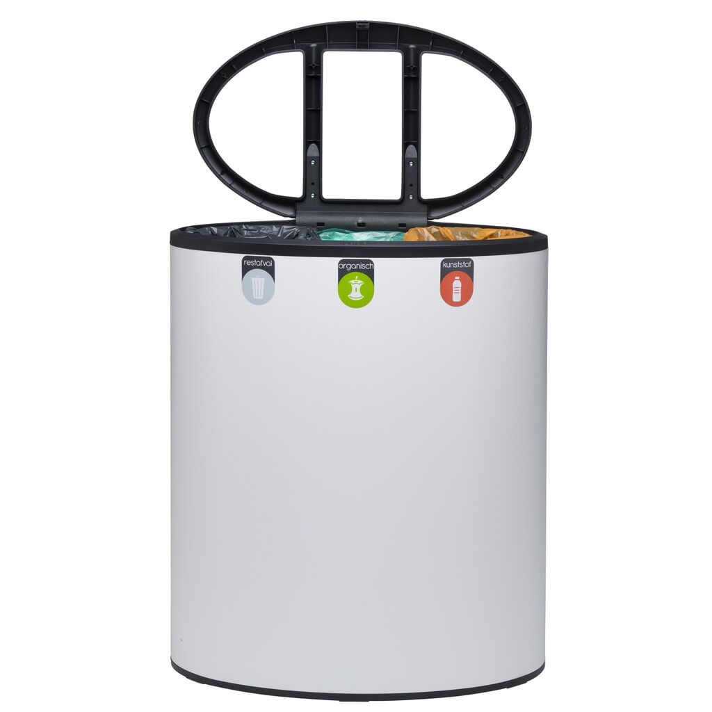 Contenitore per rifiuti di design LUNE Binc, bianco, nero, con coperchio aperto Immagine del prodotto n. 5: Contenitore per rifiuti di design LUNE Binc, bianco, nero, con coperchio aperto