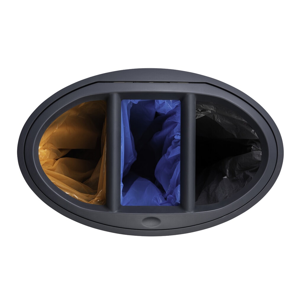 Contenitore per rifiuti di design LUNE Binc, bianco, nero, con coperchio aperto Immagine del prodotto n. 6: Contenitore per rifiuti di design LUNE Binc, bianco, nero, con coperchio aperto