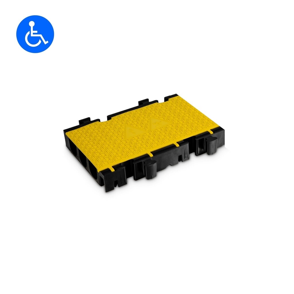 Defender® by Adam Hall Canalina passacavi MIDI 3, pezzo centrale 2D, 3 canali, nero/giallo, versione a met Immagine del prodotto: Defender® by Adam Hall Canalina passacavi MIDI 3, pezzo centrale 2D, 3 canali, nero/giallo, versione a met