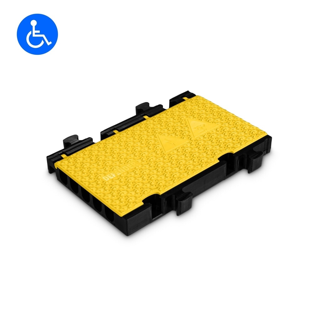 Defender® by Adam Hall Canalina passacavi MIDI 5, pezzo centrale 2D, 5 canali, nero/giallo, versione a met Immagine del prodotto: Defender® by Adam Hall Canalina passacavi MIDI 5, pezzo centrale 2D, 5 canali, nero/giallo, versione a met